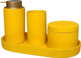 B-DECOR סט אביזרי אמבטיה קרמיקה צהוב עם מגש תואם