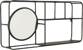 B-DECOR נישת קיר מתכת עם מראה עגולה שחור 69 ס"מ