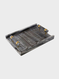 B-DECOR מגש שיש אפור Cabasl בגודל 36X26X8 בצבע זהב
