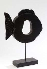 B-DECOR פסל דג עץ 50 ס"מ צבע שחור