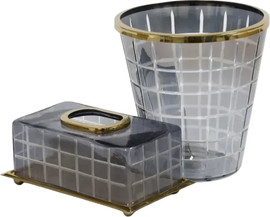 B-DECOR סט פח ומתקן לטישו שקוף עם גימור זהב B-DECOR