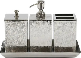 B-DECOR סט אביזרי אמבטיה 27 ס"מ גימור Brass Silver על מגש מלבני