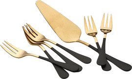 DREAM CHEF סט 6 מזלגות קינוח + כף עוגה נירוסטה זהב מט ידיות שחור