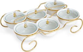 DREAM CHEF מתקן מתכת + 6 קעריות מטבלים פורצלן + מכסה זכוכית 34x23.5x11 ס"מ DREAM CHEF