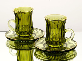CRYSTALINE סט 6 כוסות תה + תחתיות 180 מ"ל GREEN GOLD CRYSTALINE