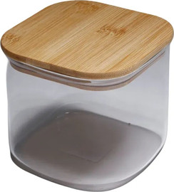 B-DECOR צנצנת זכוכית מרובעת 11 ס״מ – מכסה עץ