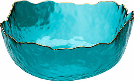 B-DECOR קערת הגשה זכוכית טורקיז 20 ס"מ פס זהב ATHENA