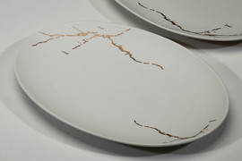 B-DECOR פלטה אובלית שיש שחור 28 ס"מ SLMPEL MOKA NEW BONE CHINA