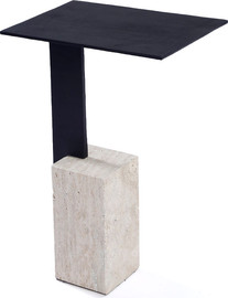 B-DECOR שולחן נשכן שיש טרוונטין ו מתכת שחור 35 ס"מ