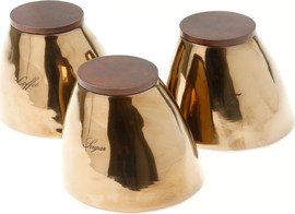 B-DECOR סט 3 כלי אחסון פורצלן מבריק עם מכסי עץ – Gold Rose