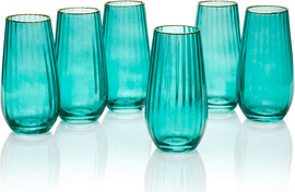 B-DECOR סט 6 כוסות שתייה זכוכית 480 מ״ל טורקיז COLUMBIA GOLD