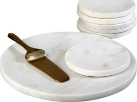 B-DECOR סט צלחות עוגה 8 חלקים שיש לבן עם מרית הגשה BANSWAR MARBLE