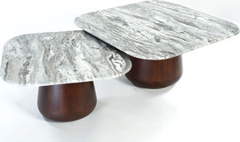 B-DECOR זוג שולחנות מנגו MARBELE REAL TRAVENTINE