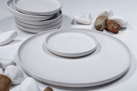 B-DECOR סט צלחות עוגה והגשה 7 חלקים STONE WARA WHITE 17 ס"מ 32 ס"מ