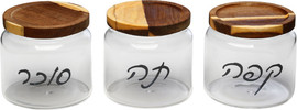 B-DECOR סט תה קפה סוכר זכוכית 12.5 ס״מ – מכסי עץ טבעי דו־גווני
