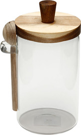 B-DECOR צנצנת זכוכית עם כף ומכסה עץ 19 ס״מ