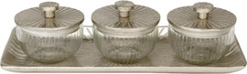 B-DECOR סט 3 צנצנות זכוכית עם מכסים על מגש – NICKEL BRASS