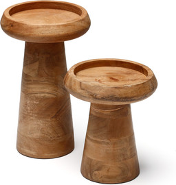 B-DECOR מארז זוג פמוטי עץ שיטה (Acacia) יוקרתי בעיצוב פטרייה רחב וטבעי 21 ס"מ | 15 ס"מ