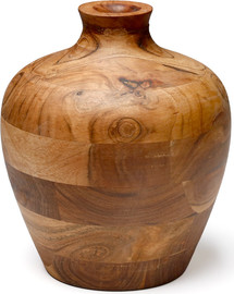 B-DECOR אגרטל עץ שיטה (Acacia) רחב ונמוך (26 ס"מ) לעיצוב חמים וטבעי