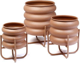 B-DECOR סט 3 מעמדים לעציצים מתכת חום חמרה 18-27 ס"מ