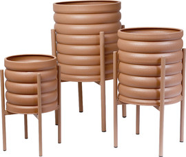 B-DECOR סט 3 מעמדים לעציצים מתכת חום חמרה 25-36 ס"מ