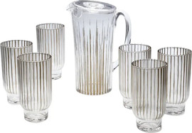B-DECOR סט קנקן 2.17 ליטר ו-6 כוסות 650 מ"ל זכוכית פסים פס זהב