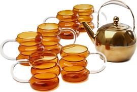 DREAM CHEF סט קפה/תה 7 חלקים 6 מאגים זכוכית אייבורי 450ml + קומקום  1500 מ"ל