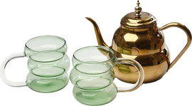 DREAM CHEF סט קפה/תה 3 חלקים זוג מאגים זכוכית ירוק 450ml קומקום 1500 מ"ל