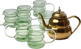 DREAM CHEF סט קפה/תה 7 חלקים 6 מאגים זכוכית ירוק 450ml + קומקום  1500 מ"ל