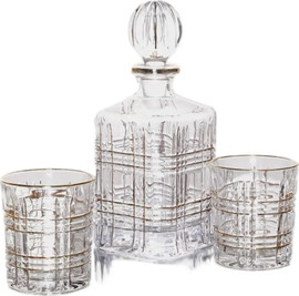 B-DECOR סט 6 כוסות וויסקי 340 מ״ל ודקנטר 800 מ״ל CRYSTALINE פס זהב