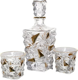 B-DECOR סט 6 כוסות וויסקי 350 מ״ל ודקנטר 900 מ״ל CRYSTALINE פס זהב