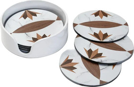 LIFE STYLE סט תחתיות 7 חלקים Life Style דוגמת עלים לבן-חום B-DECOR
