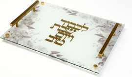 B-DECOR מגש שבת אקריליק עם ריקוע מתכת זהב 30X40X4.5