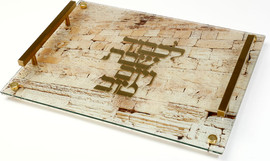 B-DECOR מגש שבת אקריליק עם ריקוע מתכת זהב