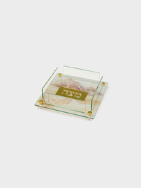 DREAM CHEF צלחת מצות אקריליק 22X22 ס״מ בגוון שיש עם ריקוע מתכת כסף