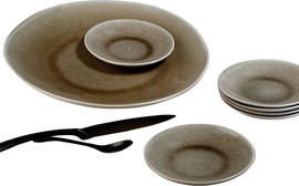 B-DECOR סט צלחות עוגה והגשה 8 חלקים STONE WARY BROWN 33X33X3.5 15X15X2.5