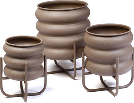 B-DECOR סט 3 מעמדים לעציצים מתכת חום 18-27 ס"מ