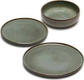 DREAM CHEF מערכת אוכל 18 חלקים STONE WARE MADRIO GREEN בעיצוב מוקפד, בעל טקסטורה עשירה ומראה נקי ואלגנטי.