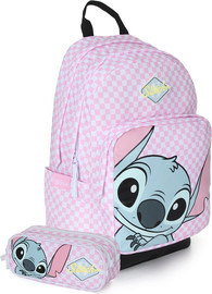 OUTDOOR תיק גב לנוער + קלמר Stitch Checkers ורוד
