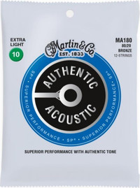 MARTIN סט מיתרים 12 מיתרים 0.10 לאקוסטית MA180 AUTHENTIC SP