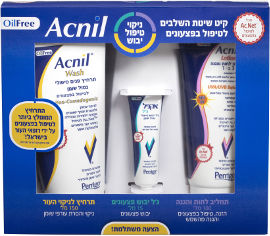 אקניל ערכה לטיפול בפצעונים : תחליב לחות והגנה + ג'ל ייבוש + תרחיץ לניקוי העור