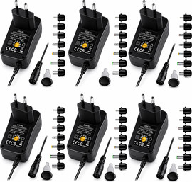 SAKAL מארז 6 ספקי כוח אוניברסליים 1A מתח משתנה 3V-12V – כולל 6 מתאמים מתחלפים