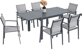 Australia Garden שולחן פירנצה נפתח ל1.80 מטר משטח פסים אפור כהה + 4 כסאות ארז
