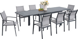 Australia Garden שולחן מרינו אלומיניום נפתח ל2.70 מטר משטח פסים אפור כהה + 4 כסאות ארז