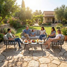 Australia Garden מערכת ישיבה אלומיניום אפור פחם דגם Santorini סנטוריני