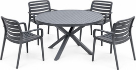 Australia Garden סט שולחן אלסקה אפור פסים + 4 כיסאות פלסטיק דגם פוקט אפור