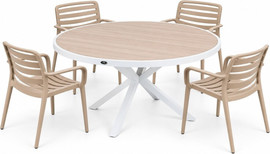 Australia Garden סט שולחן אלסקה לבן עץ + 4 כיסאות פלסטיק דגם פוקט קאמל