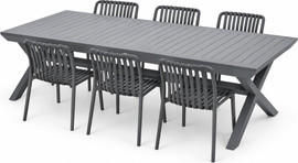 Australia Garden סט שולחן רוטרדאם נפתח אפור פסים+ 6 כיסאות פלסטיק דגם פיזה אפור