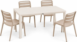 Australia Garden סט שולחן בריסל מוקה + 4 כיסאות פלסטיק דגם טוסון קאמל