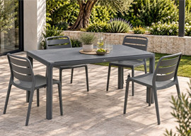 Australia Garden סט שולחן בריסל אפור פסים + 4 כיסאות פלסטיק דגם טוסון אפור